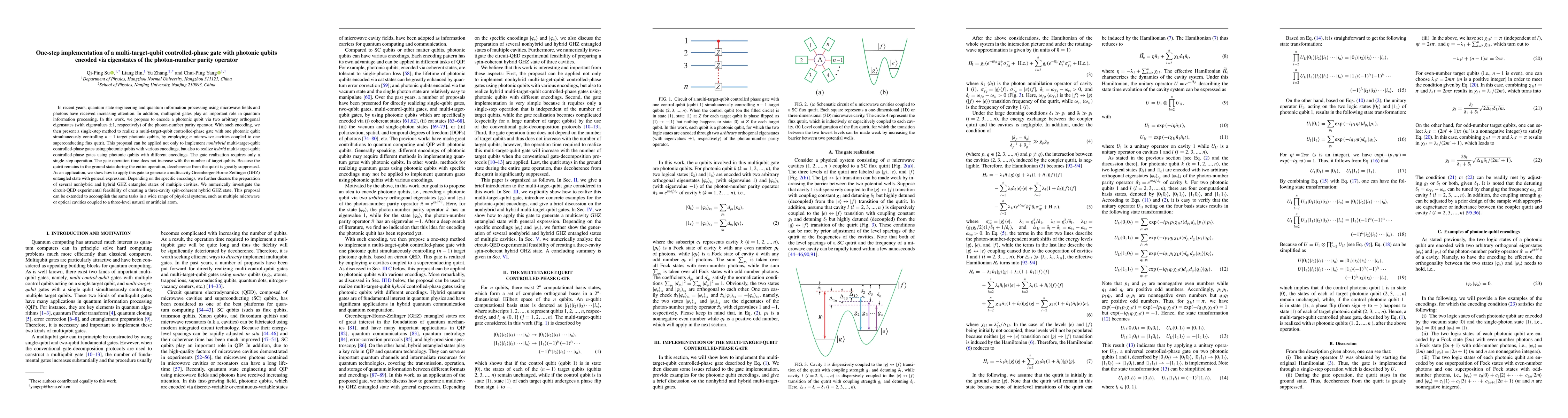 Thumbnail for One-step implementation of a multi-target-qubit controlled-phase gate
  with photonic qubits encoded via eigenstates of the photon-number parity
  operator