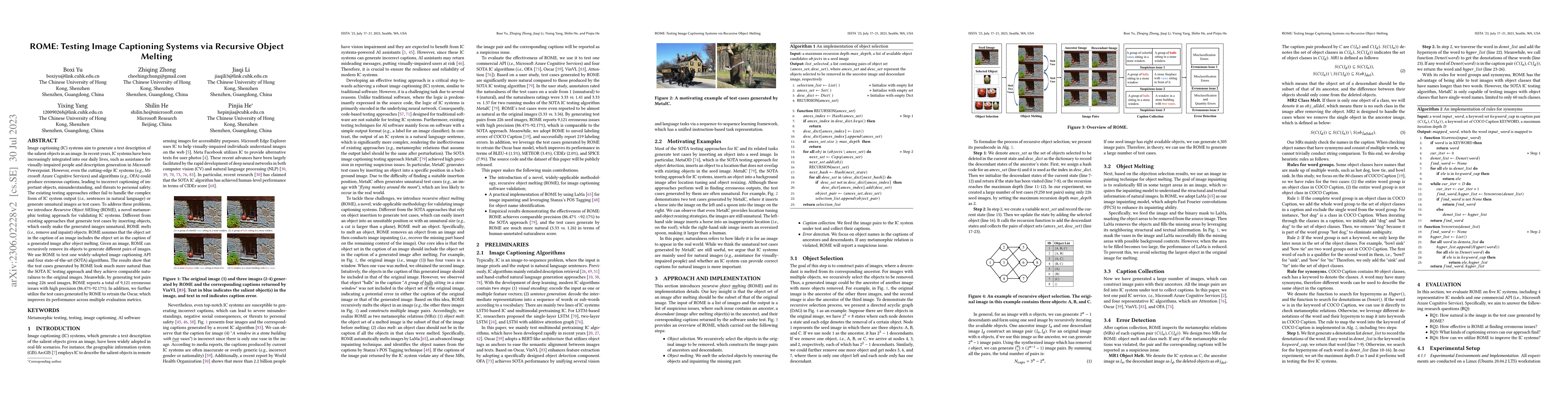 Thumbnail for ROME: Testing Image Captioning Systems via Recursive Object Melting