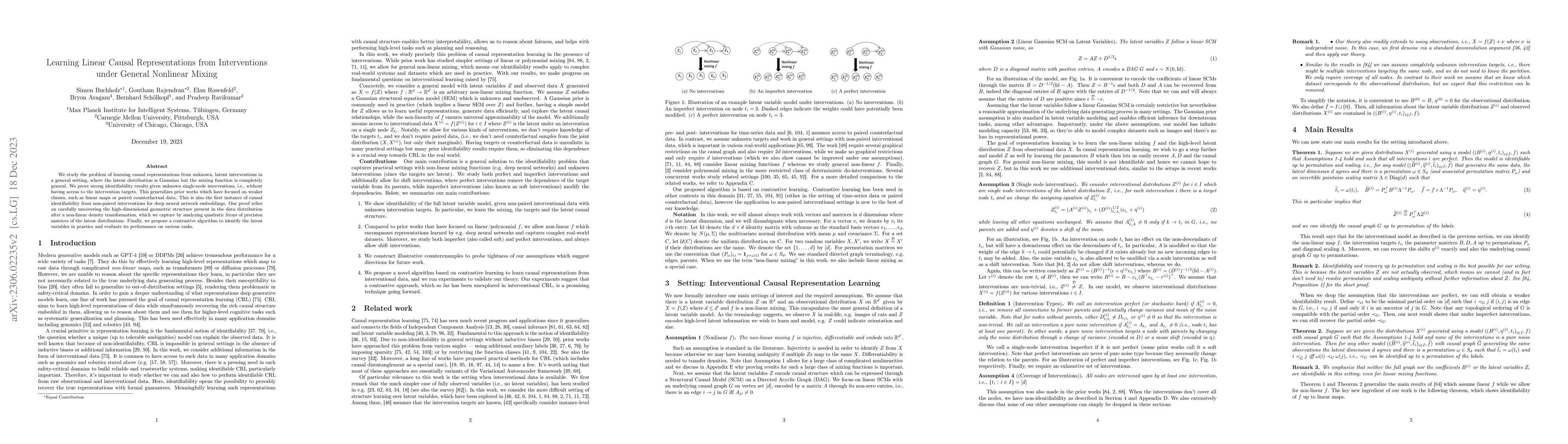 Thumbnail for Learning Linear Causal Representations from Interventions under General
  Nonlinear Mixing