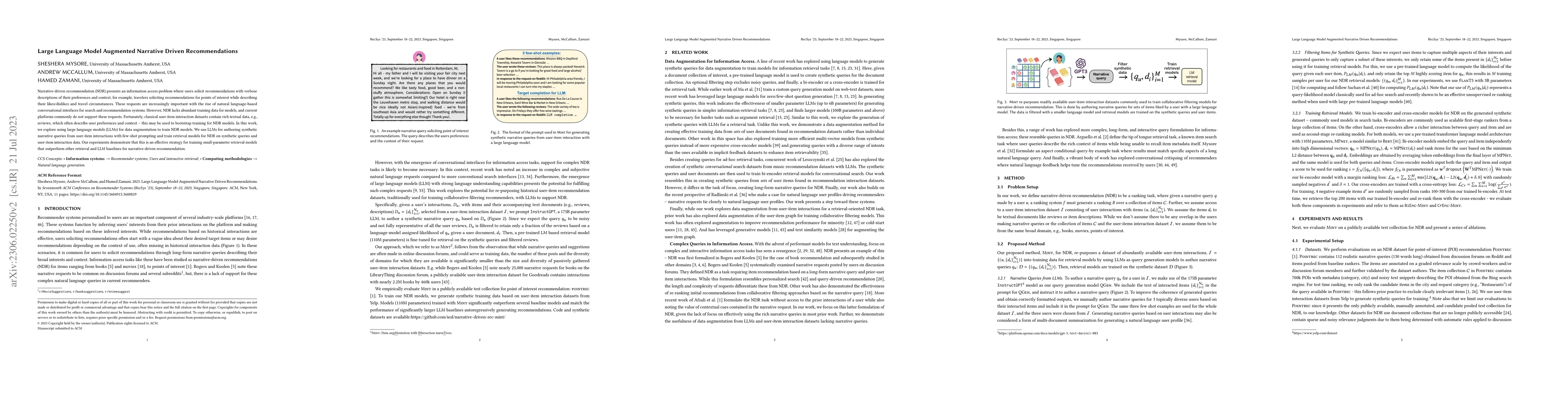 Thumbnail for Large Language Model Augmented Narrative Driven Recommendations