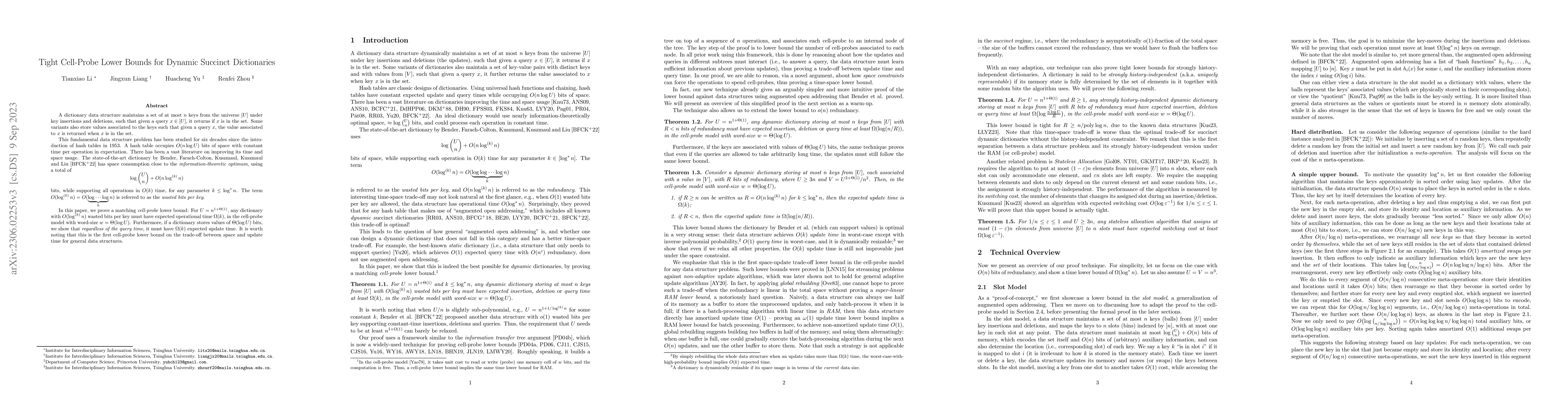 Thumbnail for Tight Cell-Probe Lower Bounds for Dynamic Succinct Dictionaries