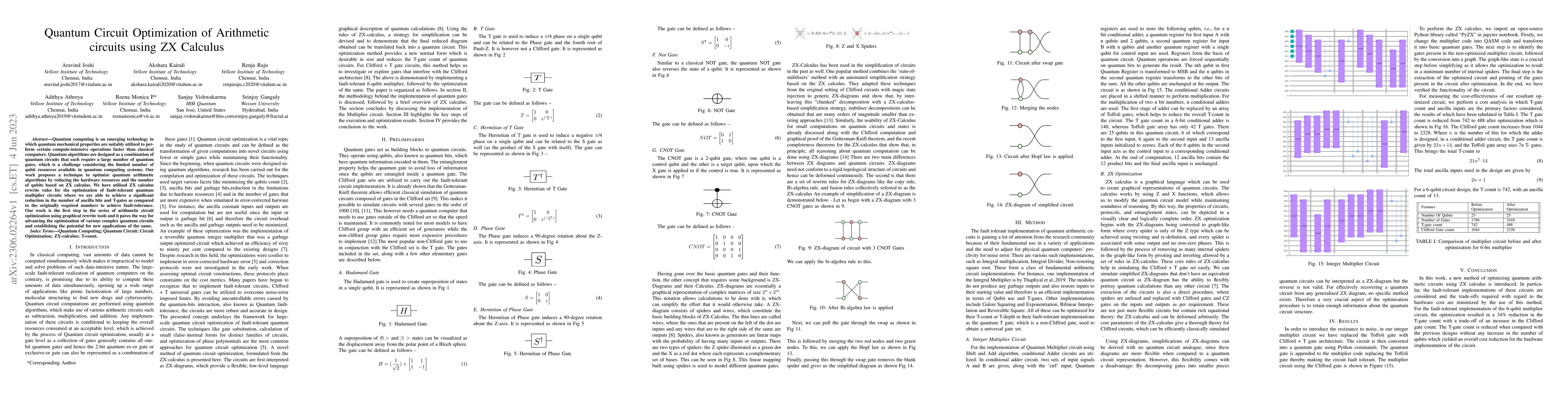 Thumbnail for Quantum Circuit Optimization of Arithmetic circuits using ZX Calculus