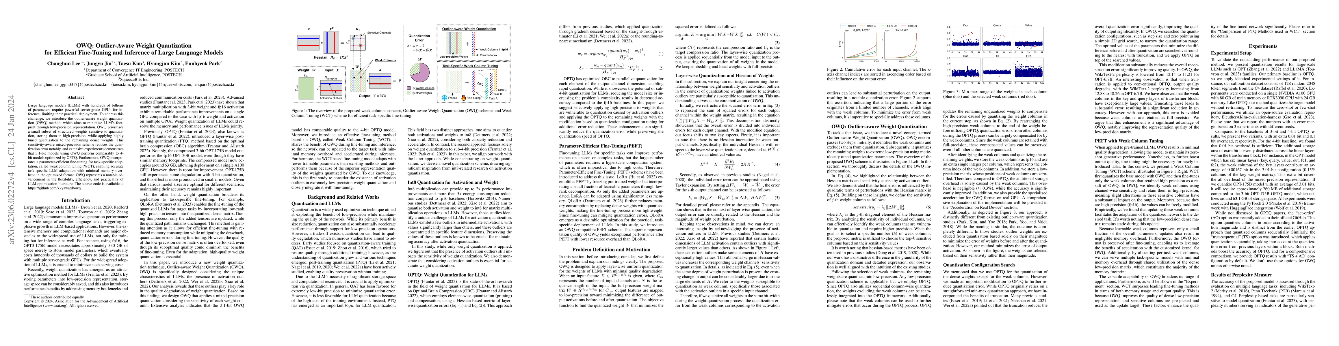 Thumbnail for OWQ: Outlier-Aware Weight Quantization for Efficient Fine-Tuning and
  Inference of Large Language Models