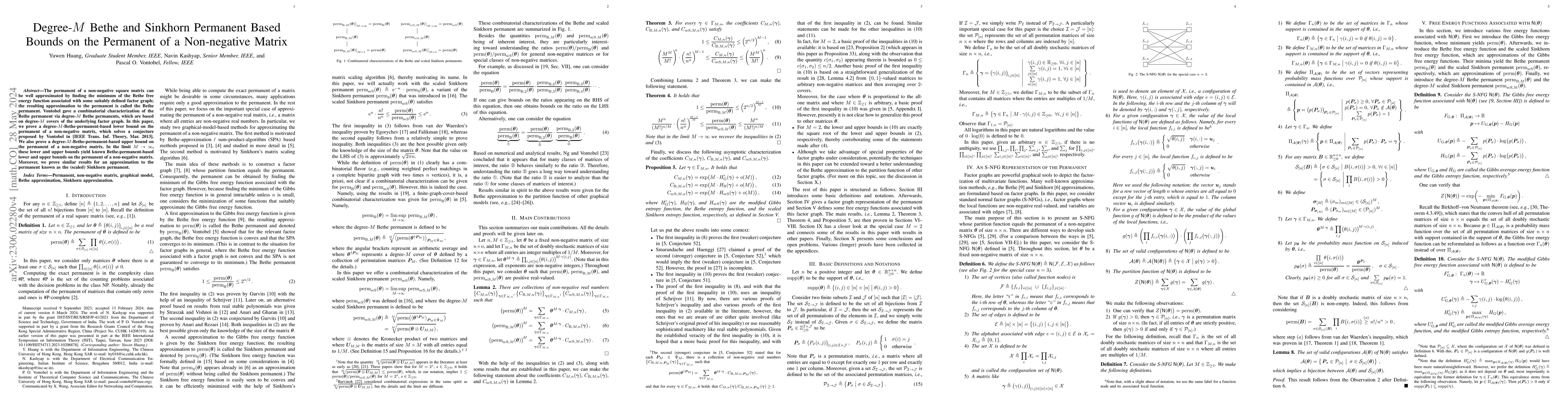 Thumbnail for Degree-$M$ Bethe and Sinkhorn Permanent Based Bounds on the Permanent of
  a Non-negative Matrix