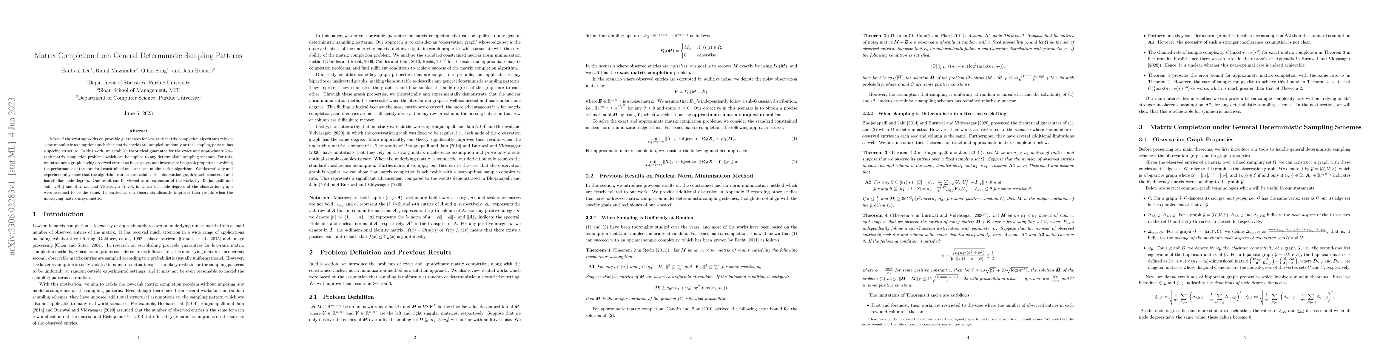Thumbnail for Matrix Completion from General Deterministic Sampling Patterns