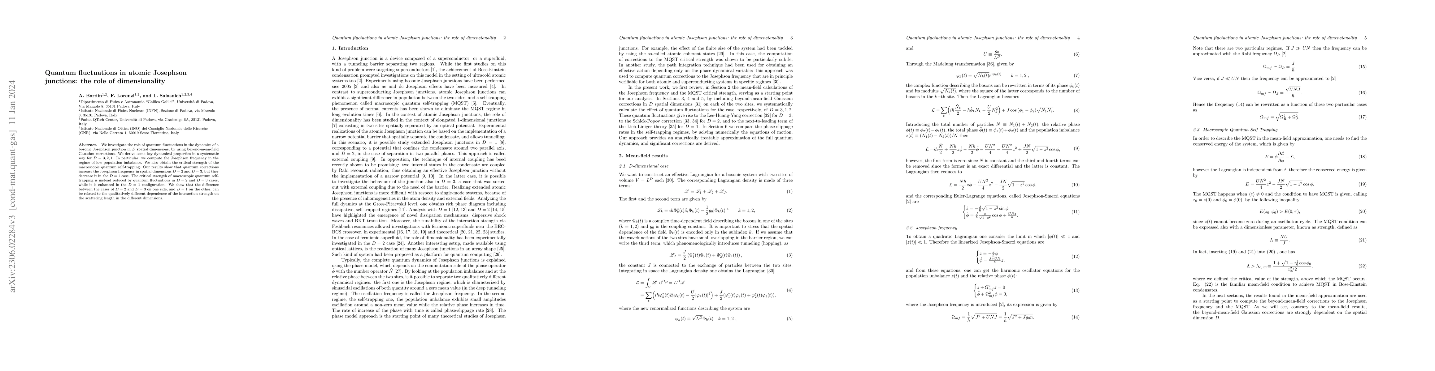 Thumbnail for Quantum fluctuations in atomic Josephson junctions: the role of
  dimensionality