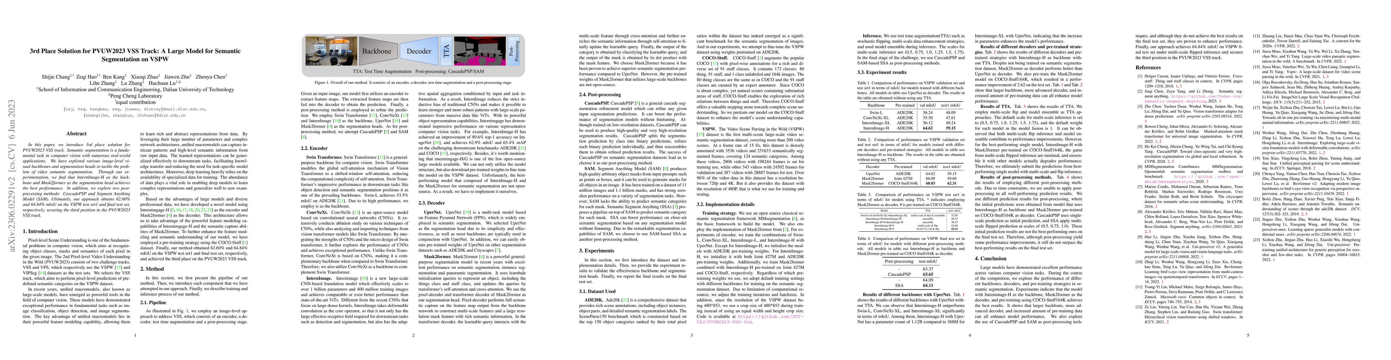 Thumbnail for 3rd Place Solution for PVUW2023 VSS Track: A Large Model for Semantic
  Segmentation on VSPW