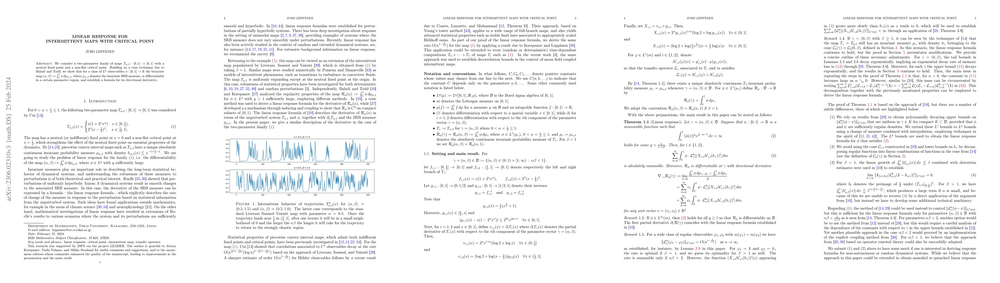 Thumbnail for Linear response for intermittent maps with critical point