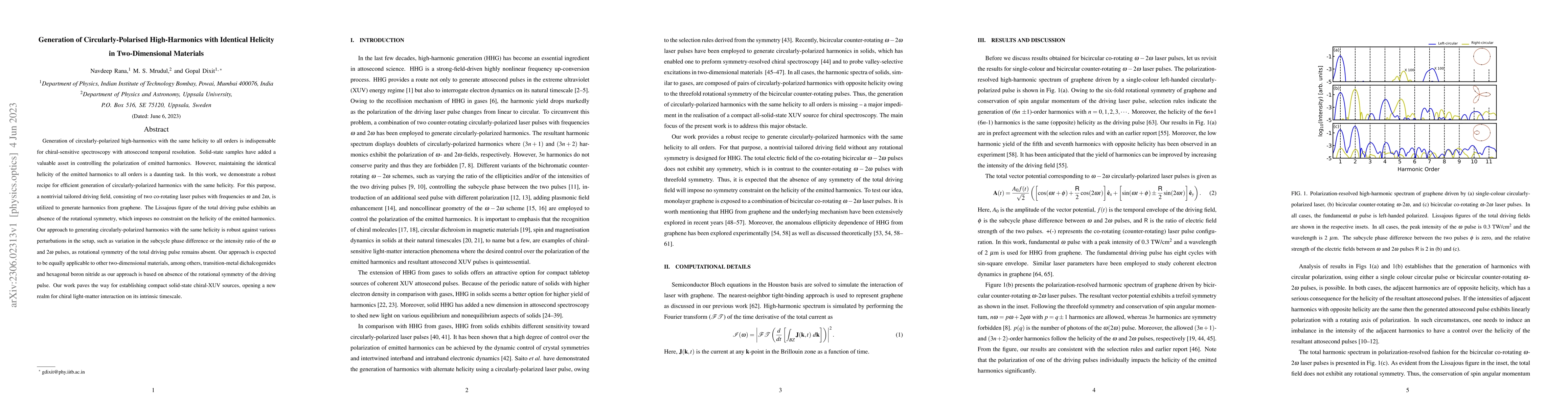 Thumbnail for Generation of Circularly-Polarised High-Harmonics with Identical
  Helicity in Two-Dimensional Materials