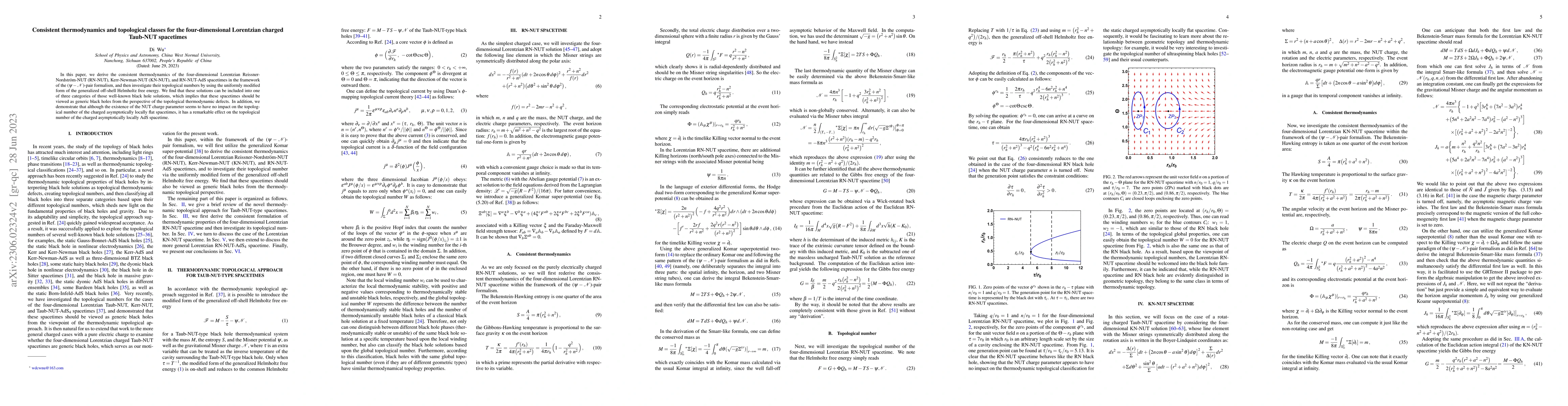 Thumbnail for Consistent thermodynamics and topological classes for the
  four-dimensional Lorentzian charged Taub-NUT spacetimes