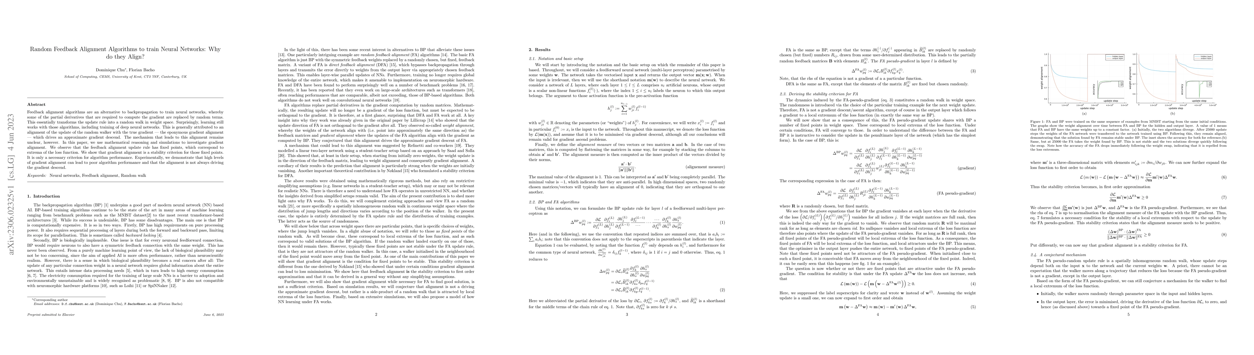 Thumbnail for Random Feedback Alignment Algorithms to train Neural Networks: Why do
  they Align?