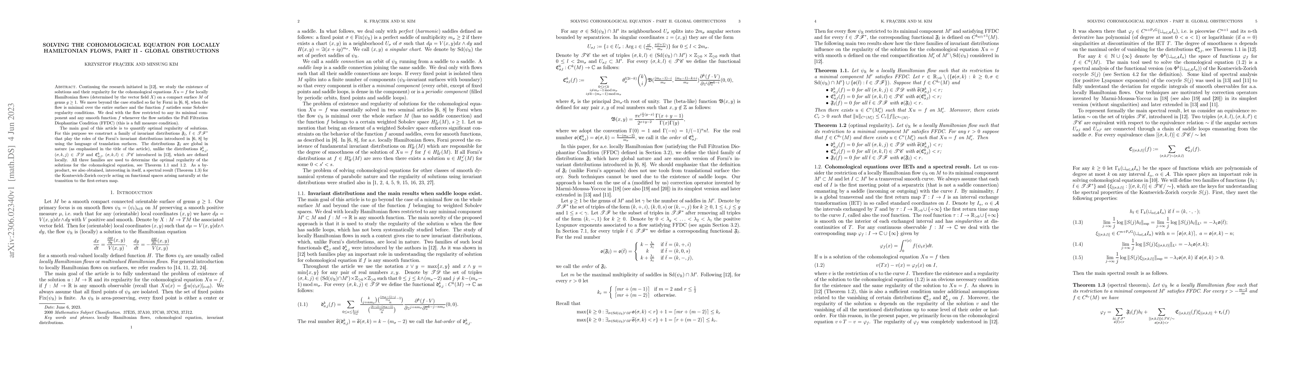 Thumbnail for Solving the cohomological equation for locally hamiltonian flows, part
  II -- global obstructions