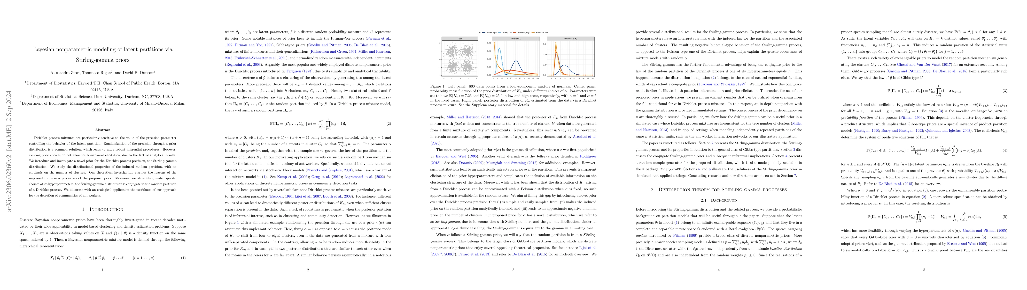 Thumbnail for Bayesian nonparametric modeling of latent partitions via Stirling-gamma
  priors