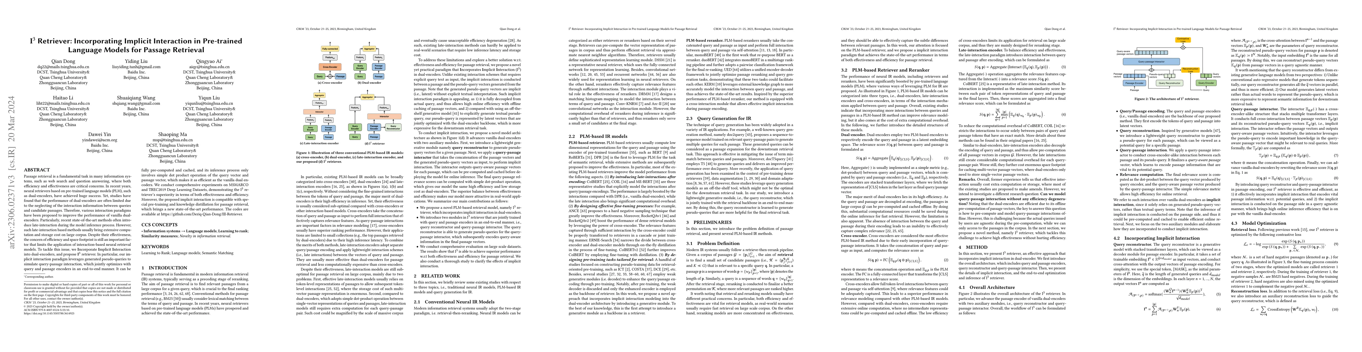 Thumbnail for I^3 Retriever: Incorporating Implicit Interaction in Pre-trained
  Language Models for Passage Retrieval