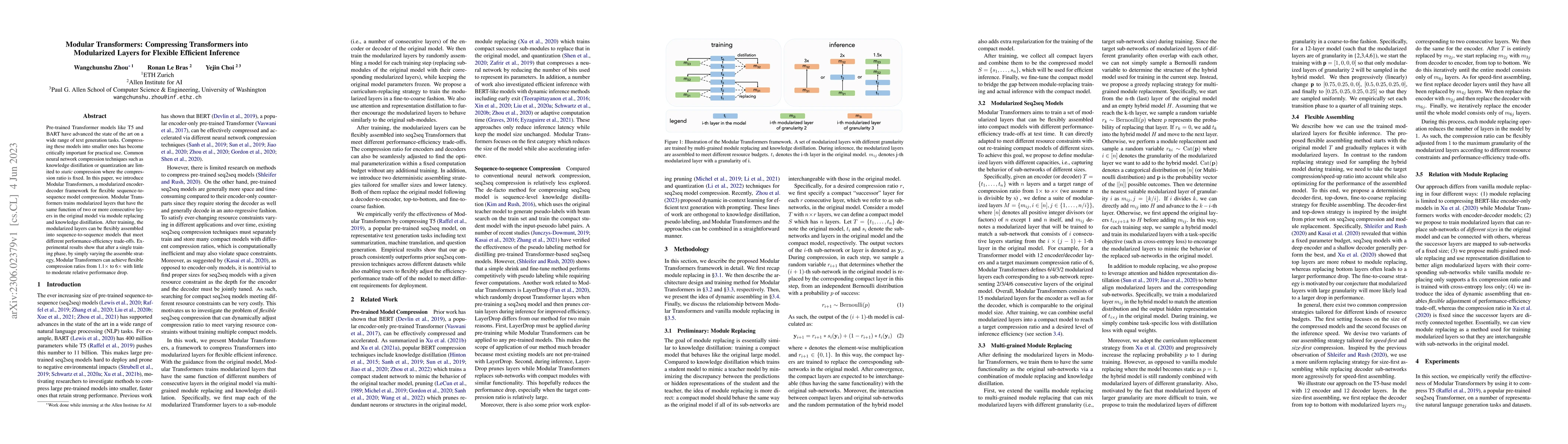 Thumbnail for Modular Transformers: Compressing Transformers into Modularized Layers
  for Flexible Efficient Inference