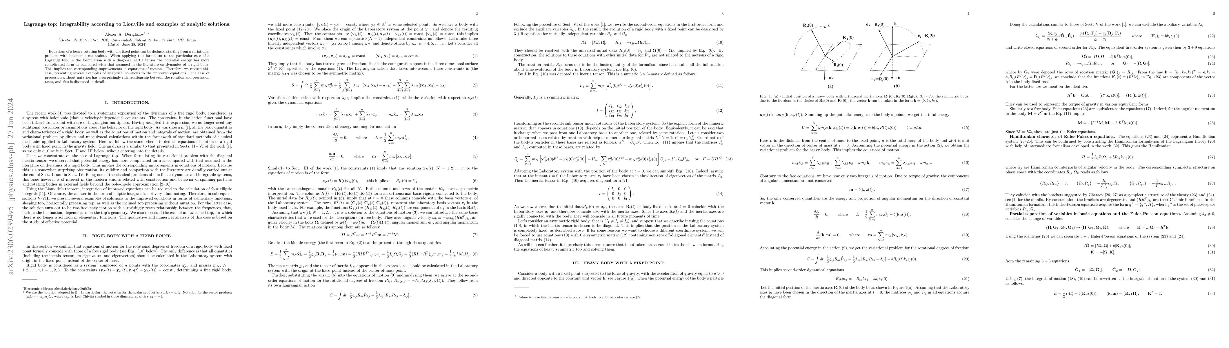 Thumbnail for Lagrange top: integrability according to Liouville and examples of
  analytic solutions