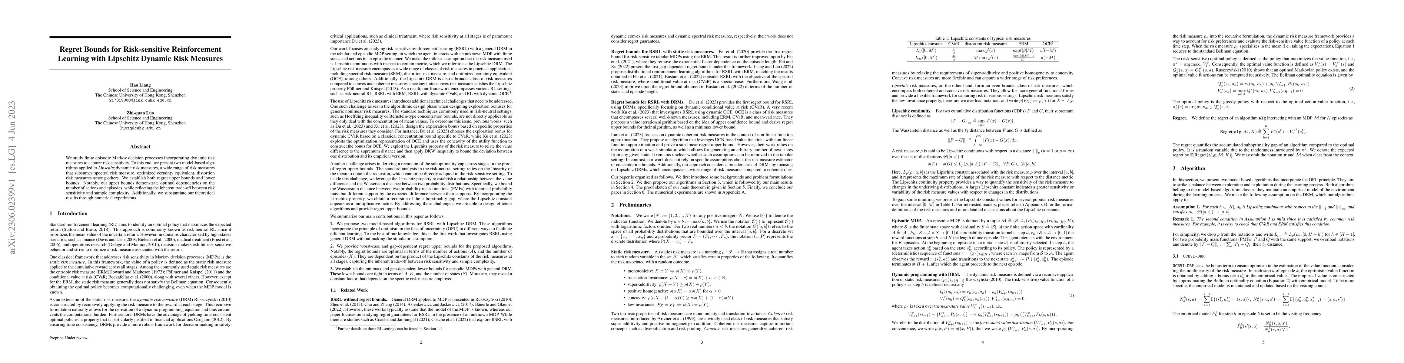 Thumbnail for Regret Bounds for Risk-sensitive Reinforcement Learning with Lipschitz
  Dynamic Risk Measures