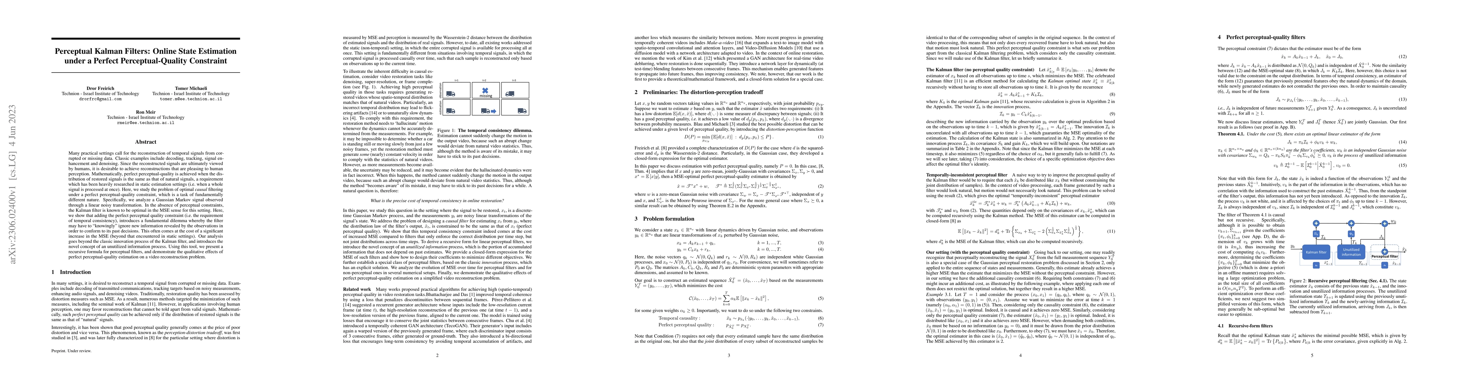 Thumbnail for Perceptual Kalman Filters: Online State Estimation under a Perfect
  Perceptual-Quality Constraint