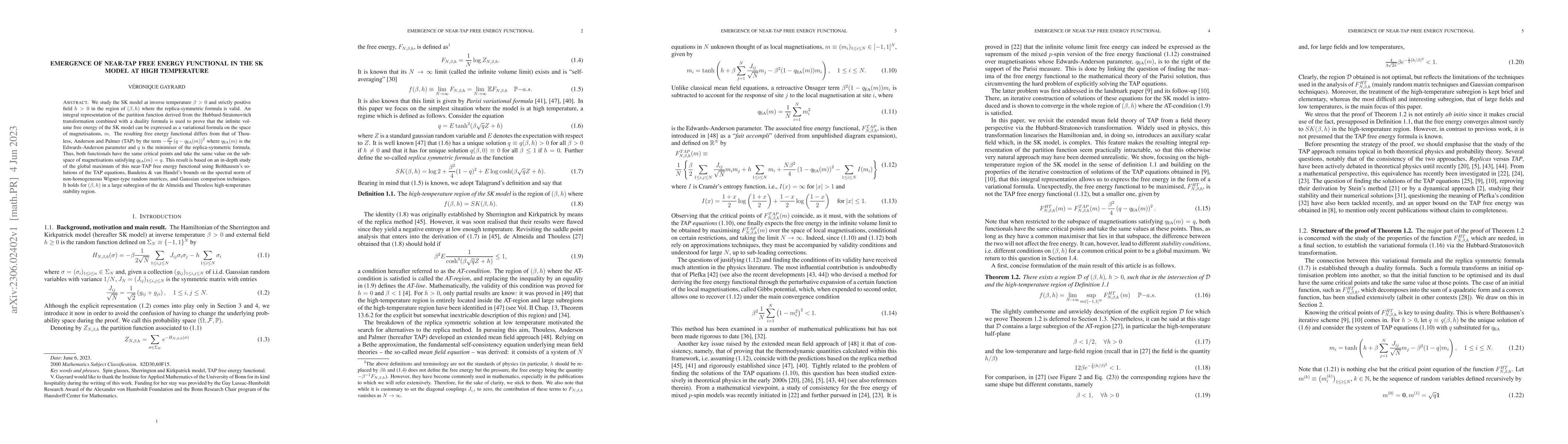 Thumbnail for Emergence of near-TAP free energy functional in the SK model at high
  temperature