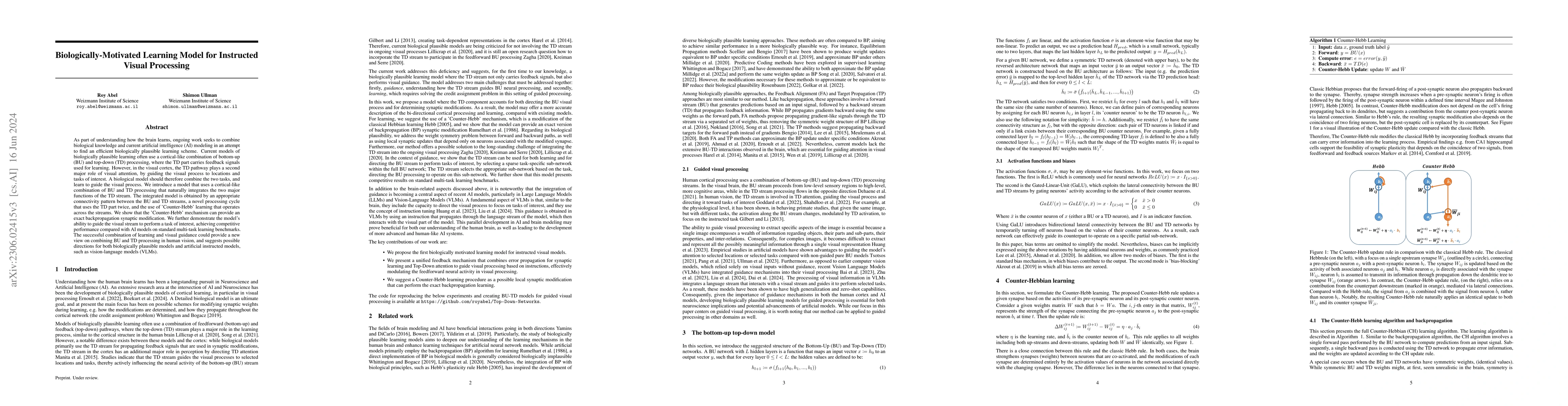 Thumbnail for Biologically-Motivated Learning Model for Instructed Visual Processing
