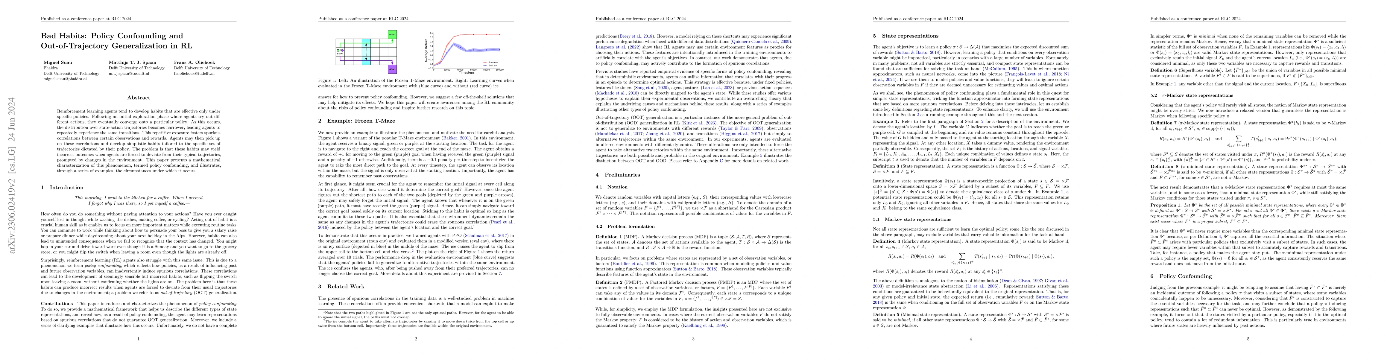 Thumbnail for Bad Habits: Policy Confounding and Out-of-Trajectory Generalization in
  RL