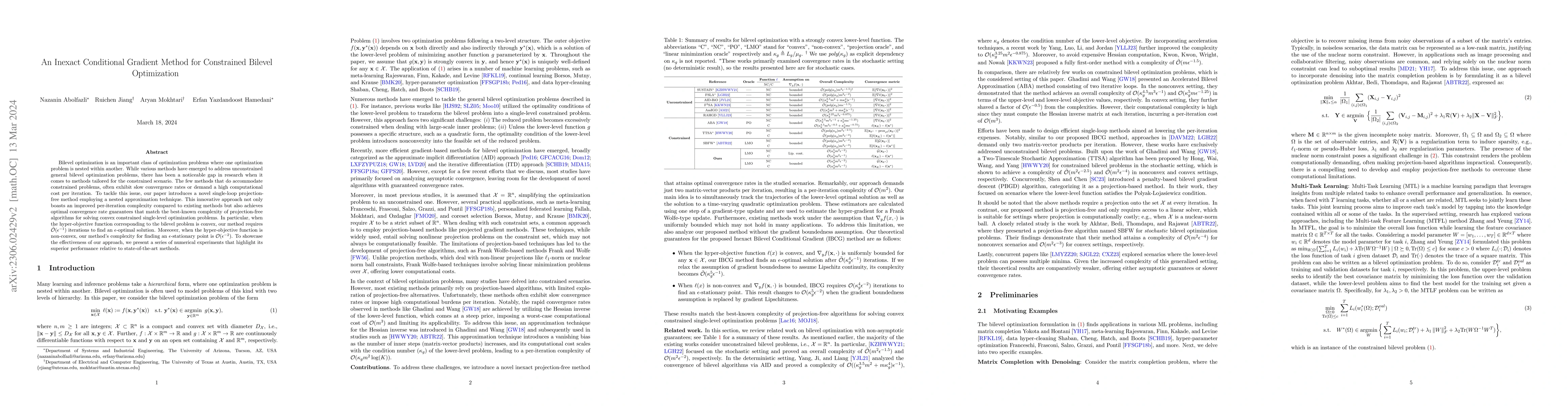 Thumbnail for An Inexact Conditional Gradient Method for Constrained Bilevel
  Optimization