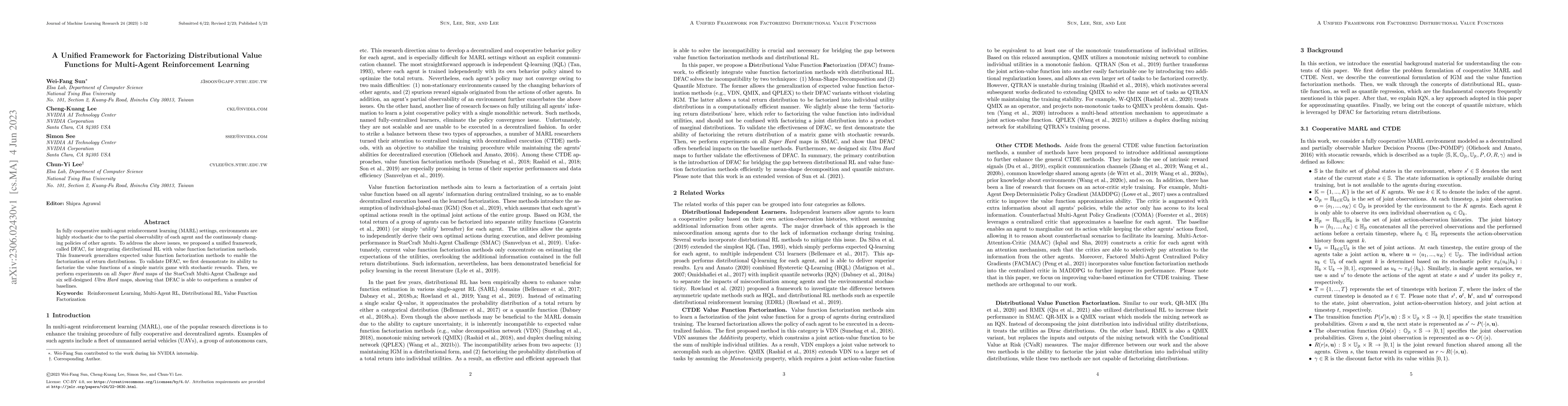 Thumbnail for A Unified Framework for Factorizing Distributional Value Functions for
  Multi-Agent Reinforcement Learning