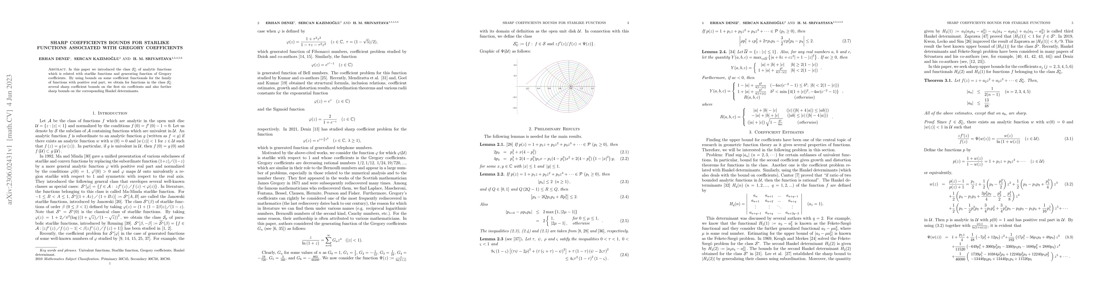 Thumbnail for Sharp coefficients bounds for Starlike functions associated with Gregory
  coefficients
