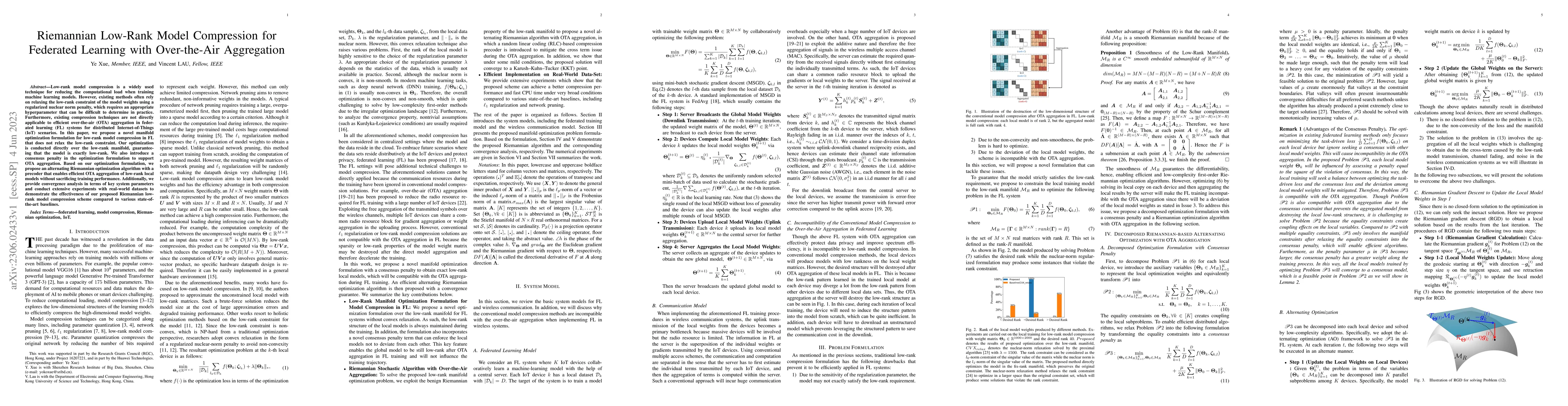 Thumbnail for Riemannian Low-Rank Model Compression for Federated Learning with
  Over-the-Air Aggregation