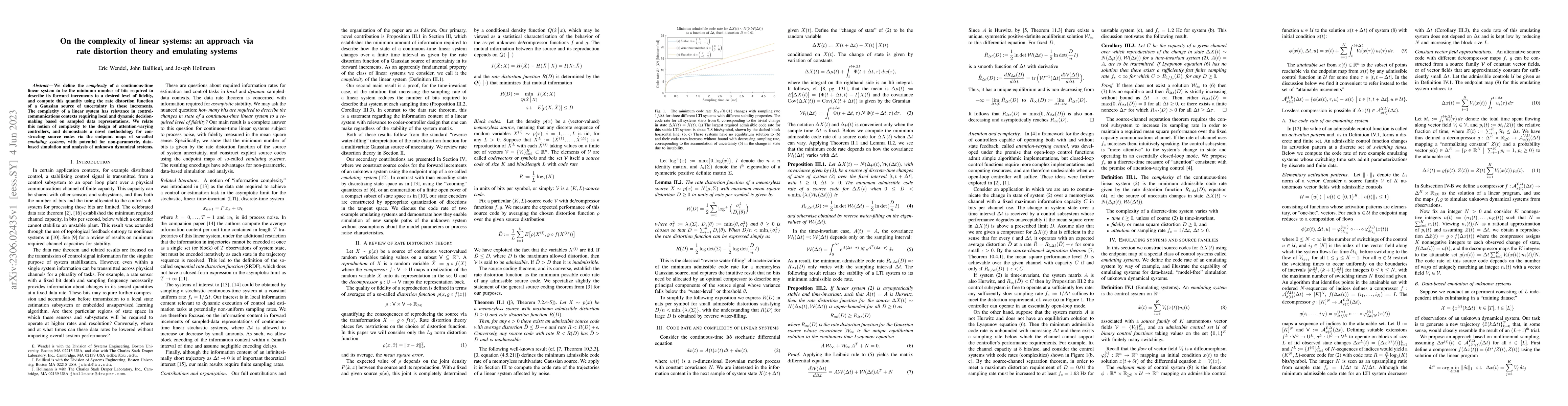 Thumbnail for On the complexity of linear systems: an approach via rate distortion
  theory and emulating systems