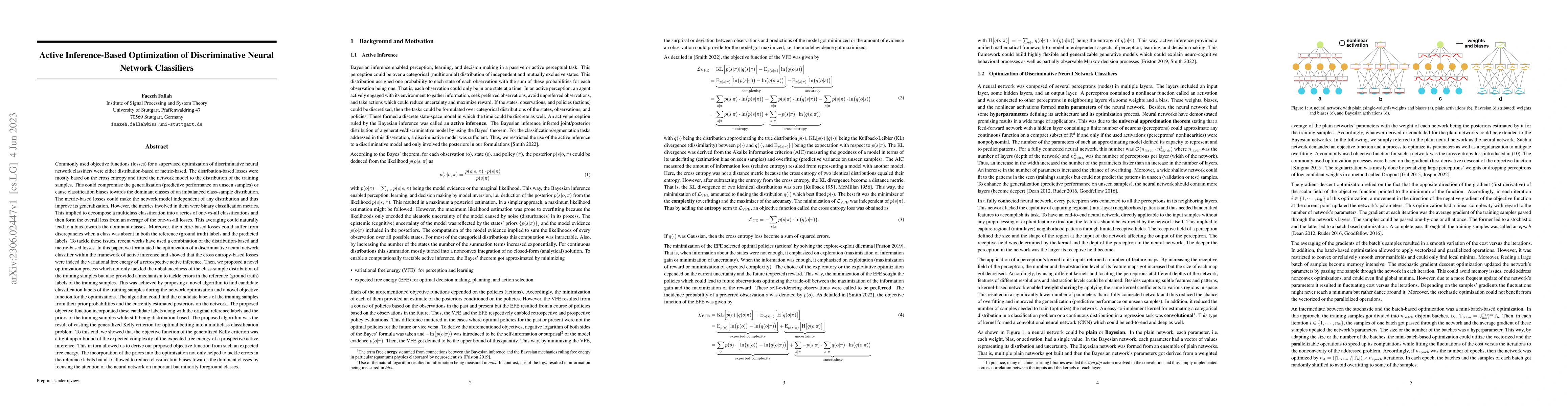 Thumbnail for Active Inference-Based Optimization of Discriminative Neural Network
  Classifiers