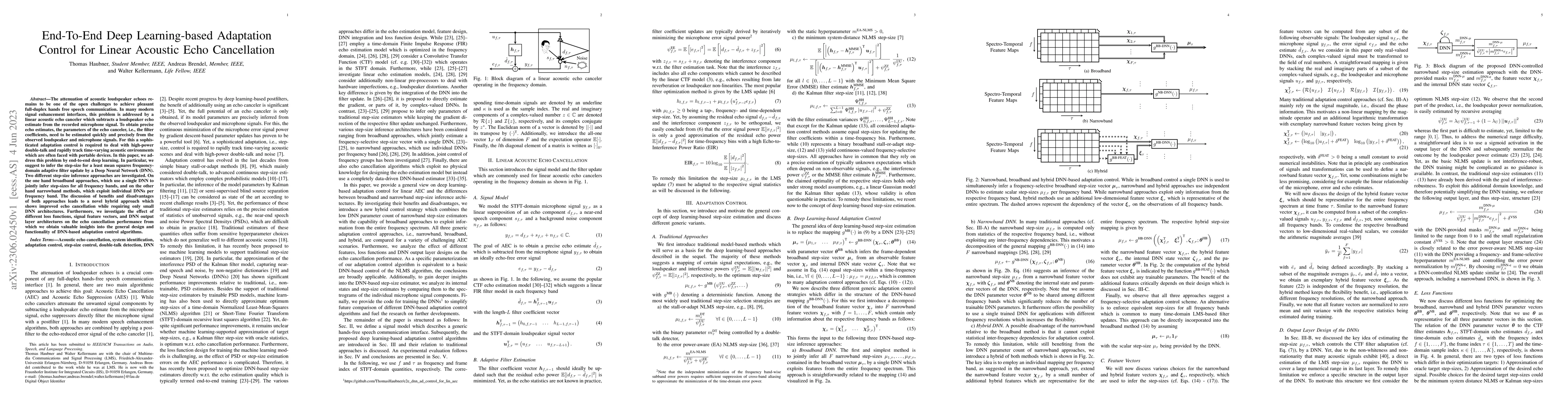 Thumbnail for End-To-End Deep Learning-based Adaptation Control for Linear Acoustic
  Echo Cancellation