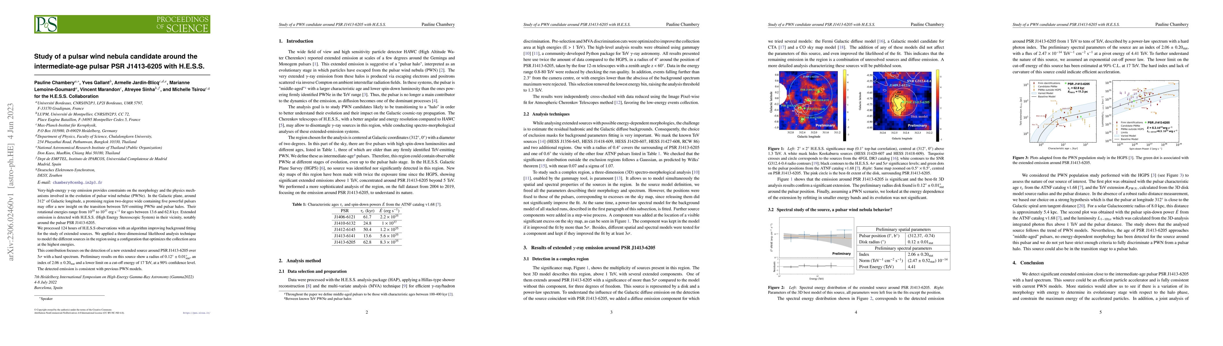 Thumbnail for Study of a pulsar wind nebula candidate around the intermediate-age
  pulsar PSR J1413-6205 with H.E.S.S