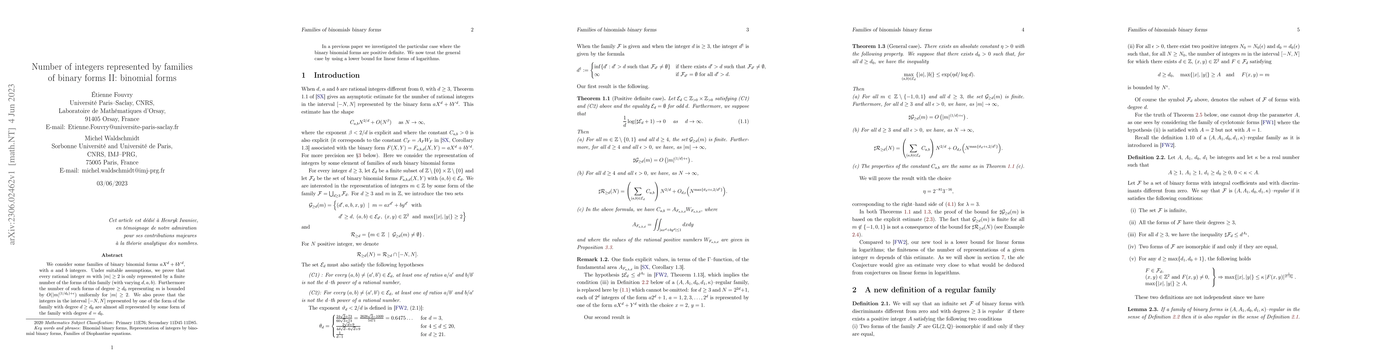 Thumbnail for Number of integers represented by families of binary forms II: binomial
  forms