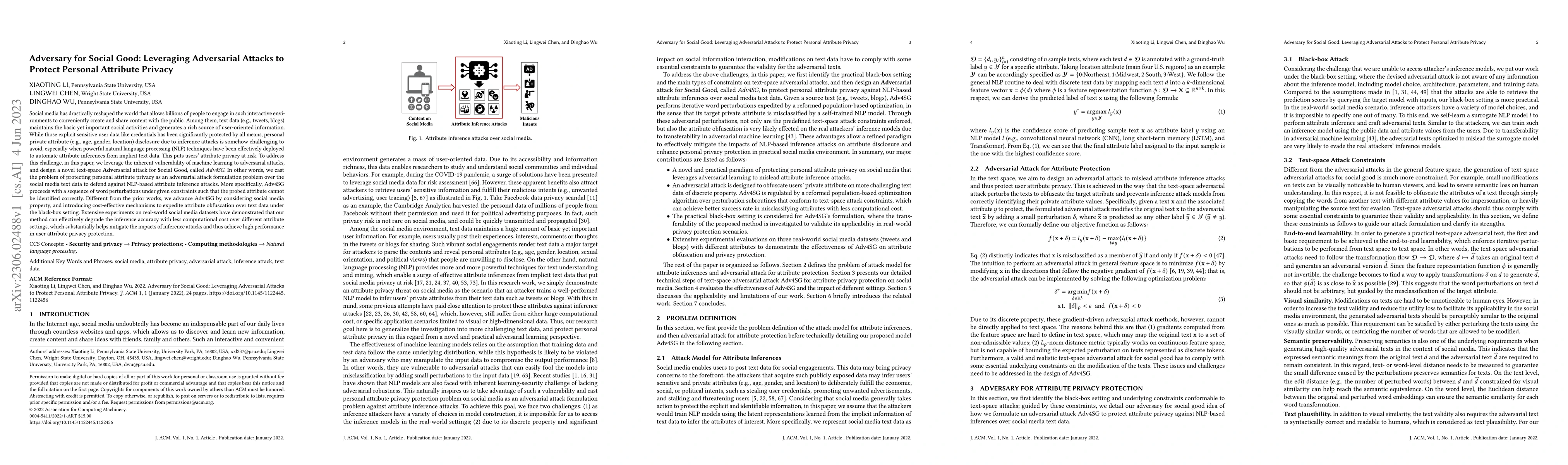Thumbnail for Adversary for Social Good: Leveraging Adversarial Attacks to Protect
  Personal Attribute Privacy