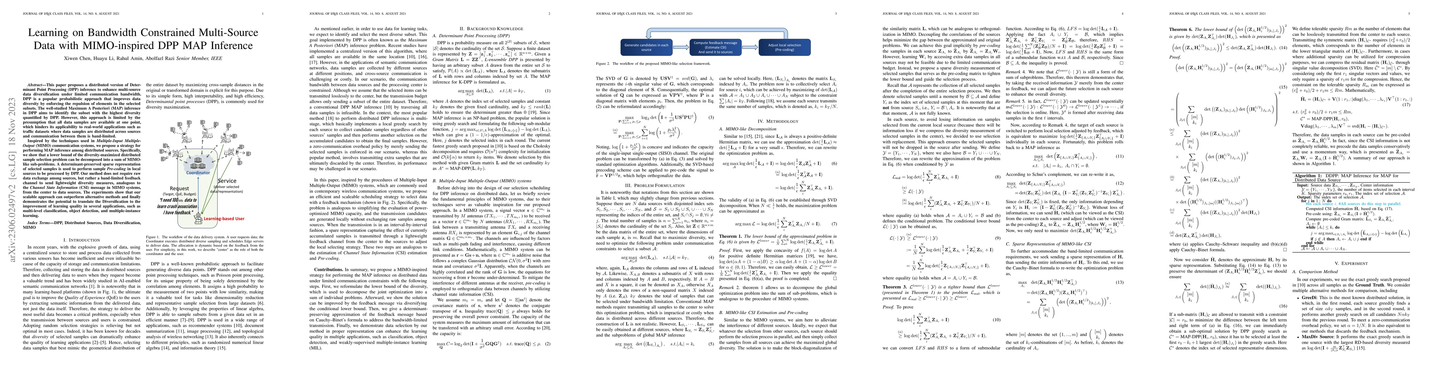 Thumbnail for Learning on Bandwidth Constrained Multi-Source Data with MIMO-inspired
  DPP MAP Inference