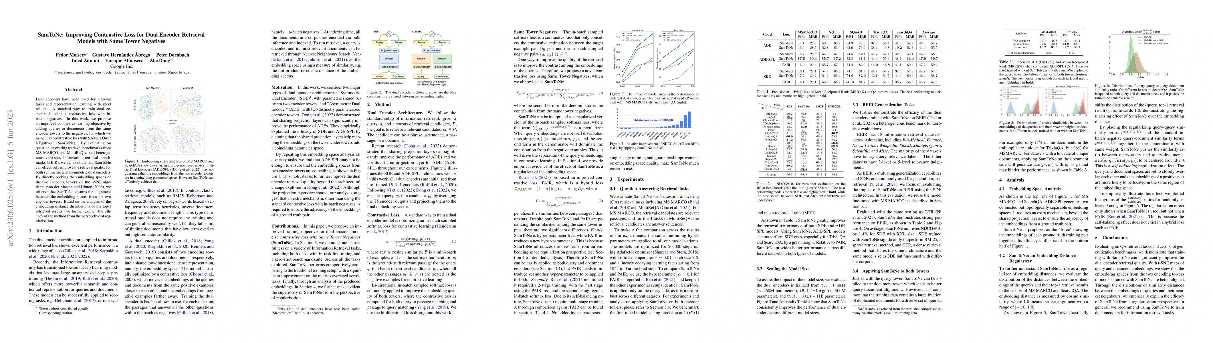 Thumbnail for SamToNe: Improving Contrastive Loss for Dual Encoder Retrieval Models
  with Same Tower Negatives
