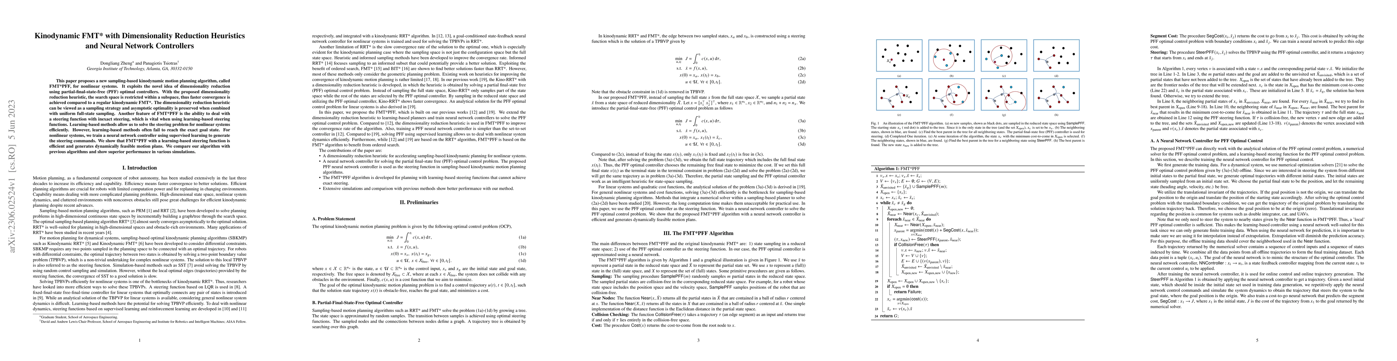Thumbnail for Kinodynamic FMT* with Dimensionality Reduction Heuristics and Neural
  Network Controllers