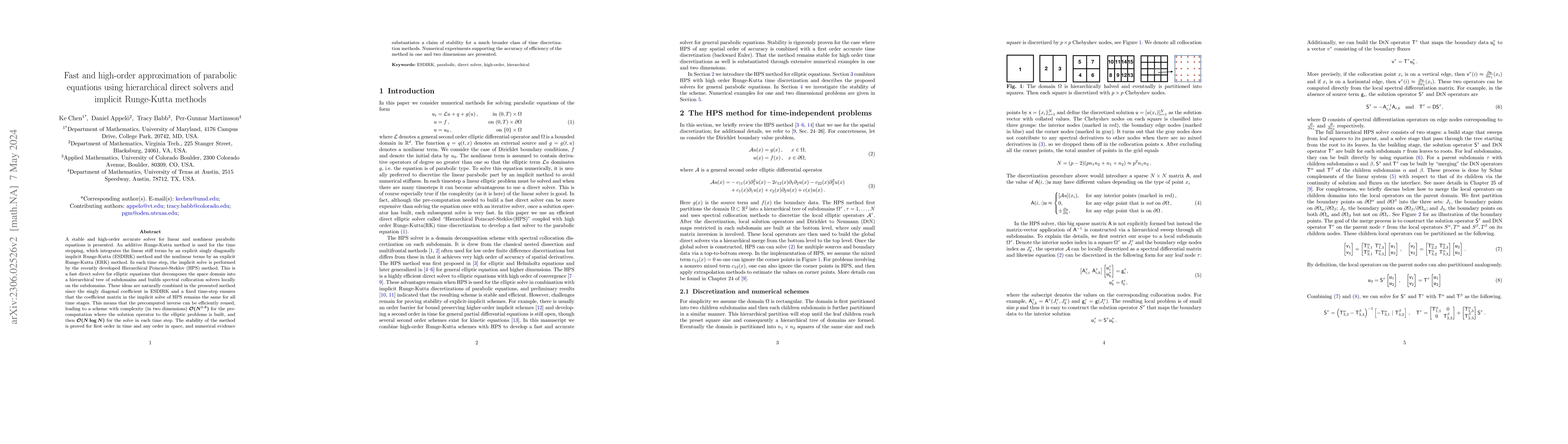 Thumbnail for Fast and high-order approximation of parabolic equations using
  hierarchical direct solvers and implicit Runge-Kutta methods