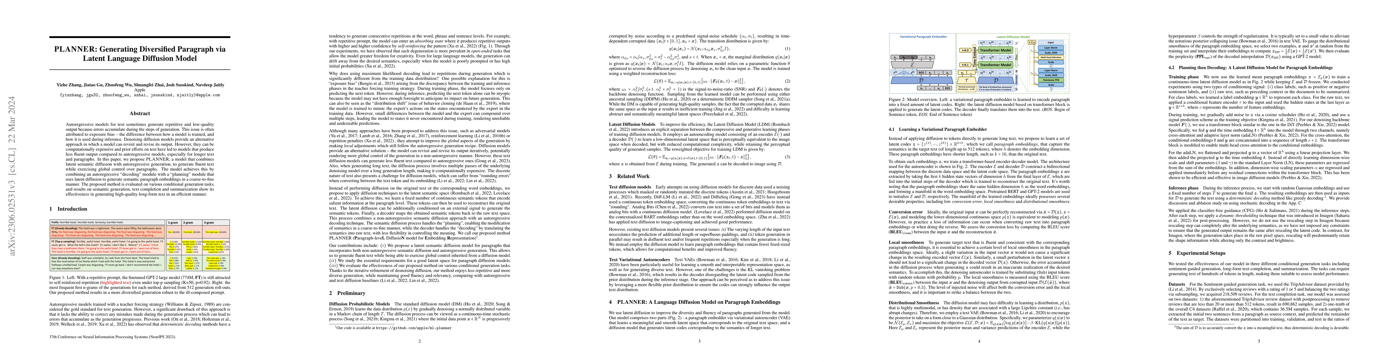 Thumbnail for PLANNER: Generating Diversified Paragraph via Latent Language Diffusion
  Model