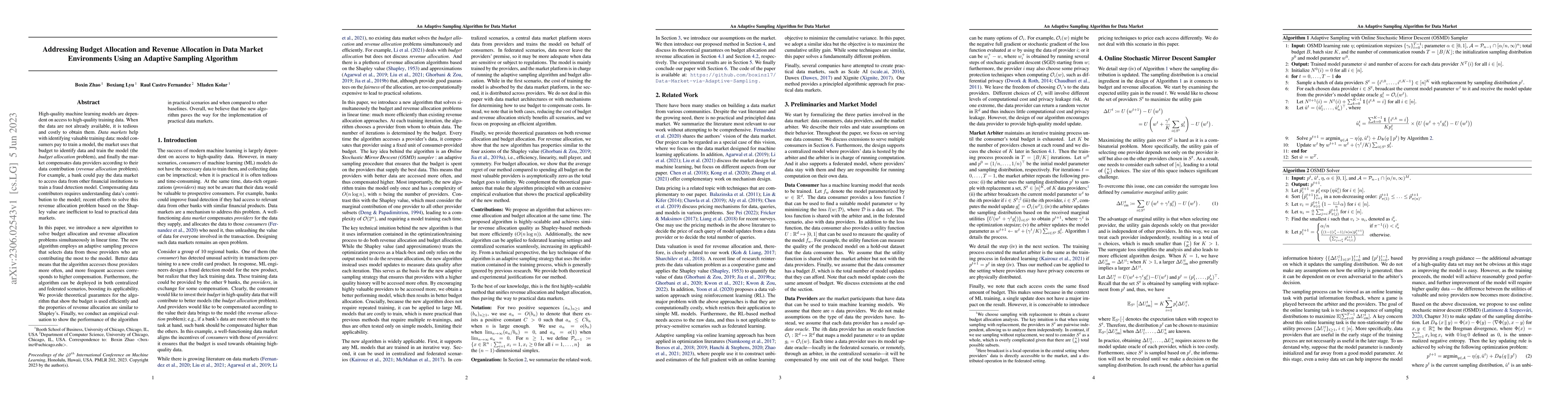 Thumbnail for Addressing Budget Allocation and Revenue Allocation in Data Market
  Environments Using an Adaptive Sampling Algorithm