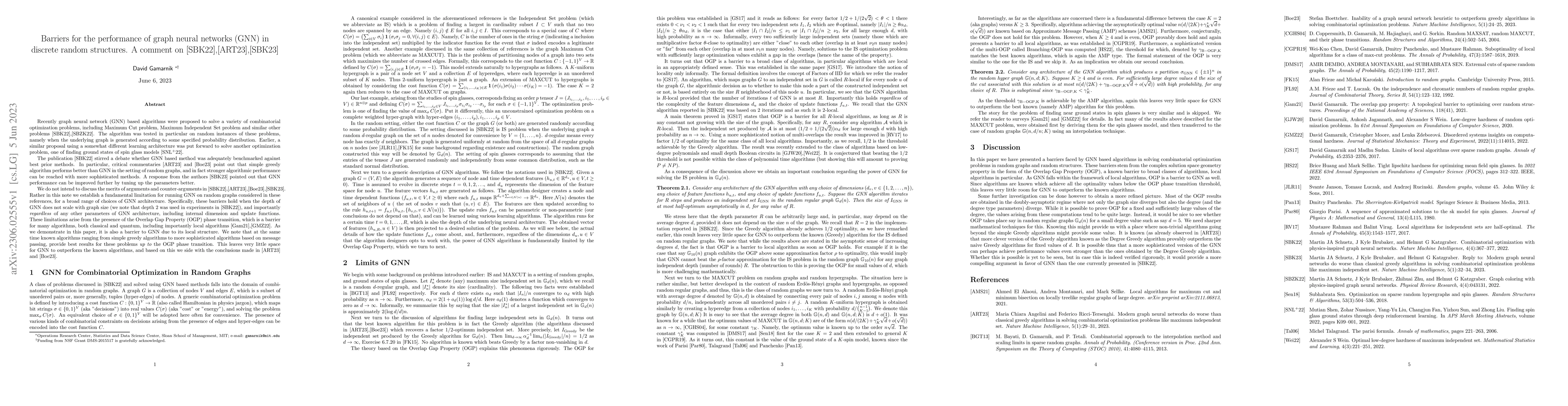 Thumbnail for Barriers for the performance of graph neural networks (GNN) in discrete
  random structures. A comment
  on~\cite{schuetz2022combinatorial},\cite{angelini2023modern},\cite{schuetz2023reply}