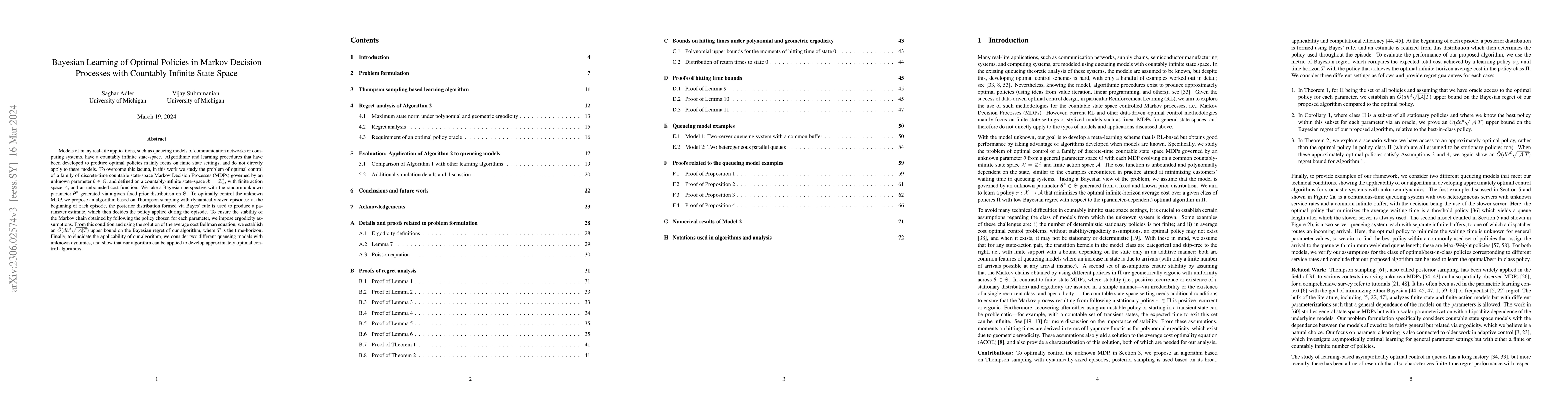 Thumbnail for Bayesian Learning of Optimal Policies in Markov Decision Processes with
  Countably Infinite State-Space