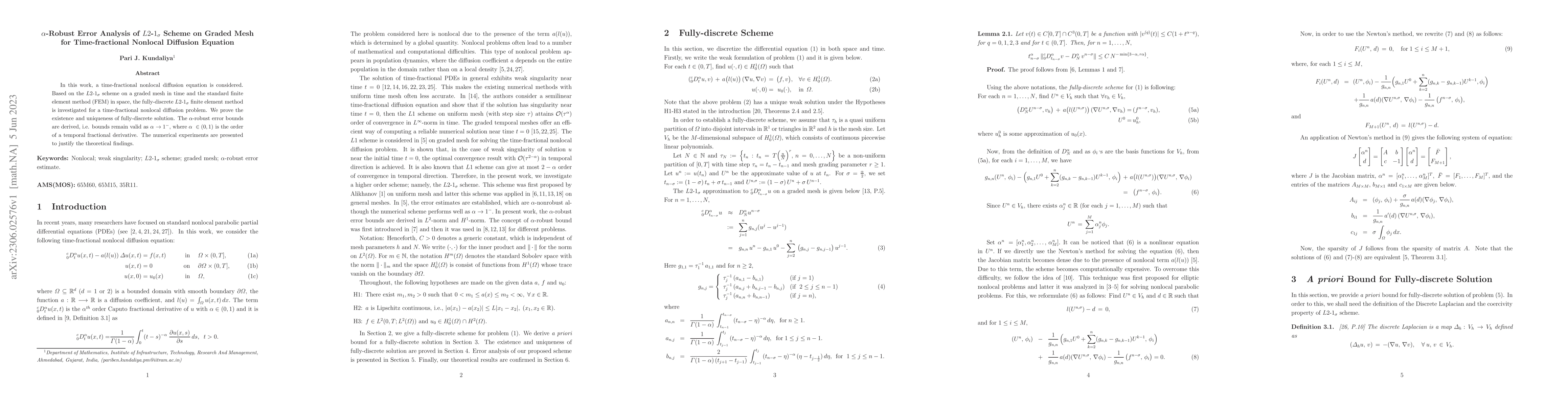 Thumbnail for $\alpha$-Robust Error Analysis of $L2$-$1_{\sigma}$ Scheme on Graded
  Mesh for Time-fractional Nonlocal Diffusion Equation
