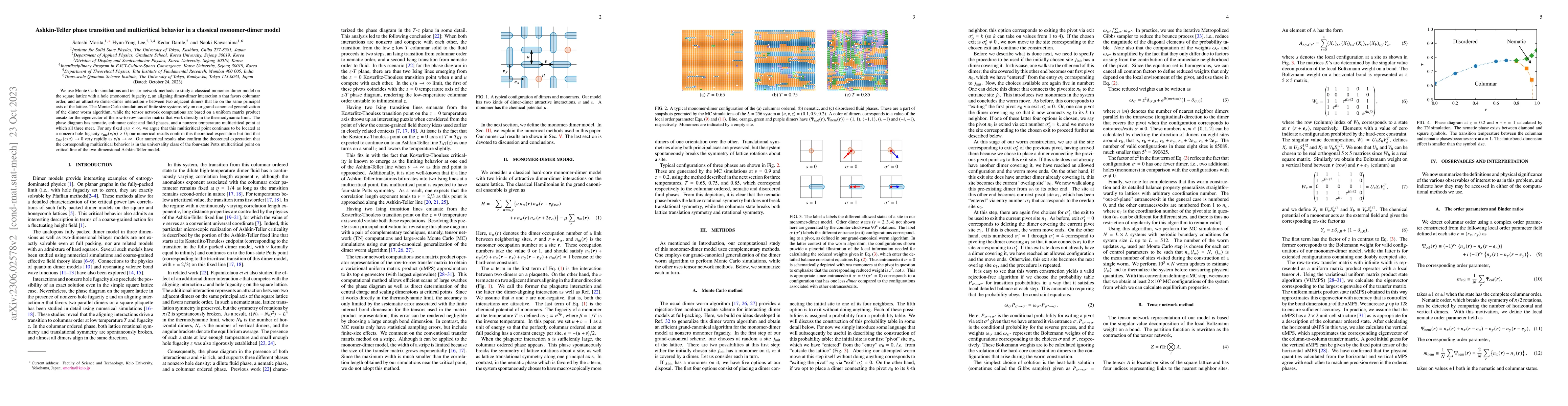 Thumbnail for Ashkin-Teller phase transition and multicritical behavior in a classical
  monomer-dimer model