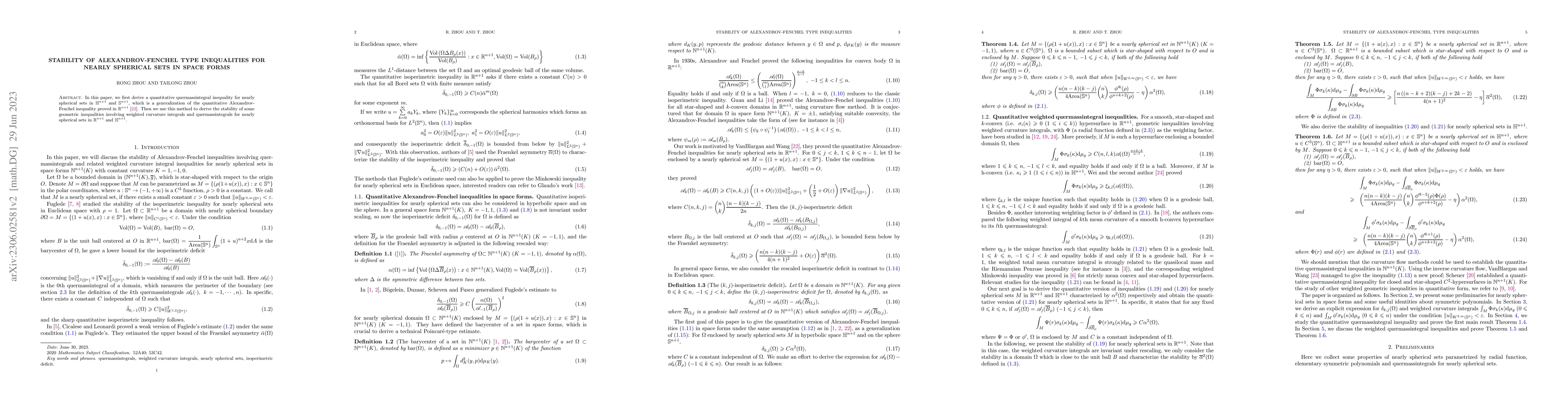 Thumbnail for Stability of Alexandrov-Fenchel Type Inequalities for Nearly Spherical
  Sets in Space Forms
