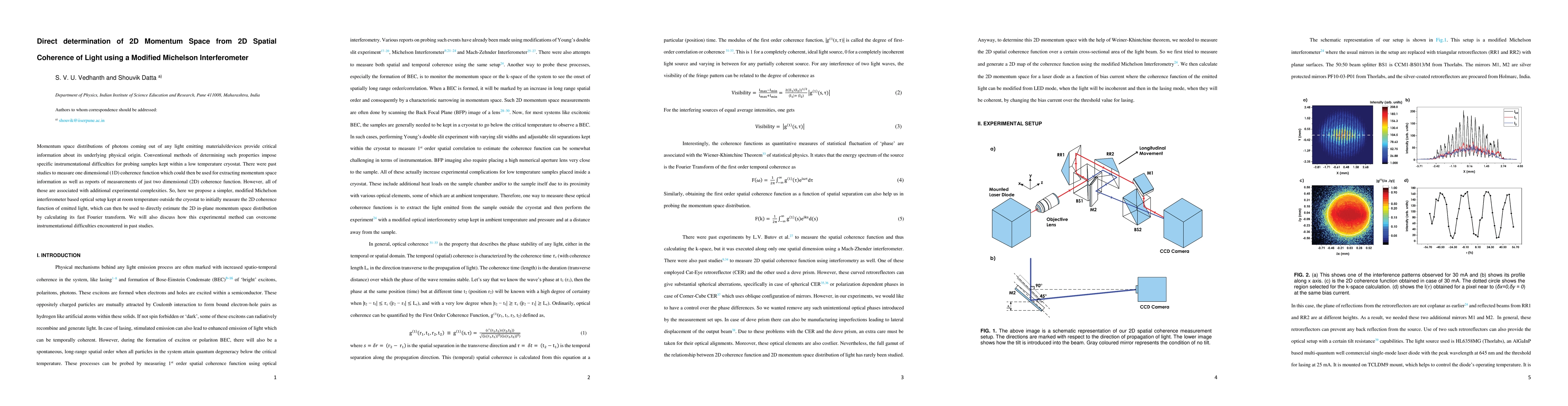 Thumbnail for Direct determination of 2D Momentum Space from 2D Spatial Coherence of
  Light using a Modified Michelson Interferometer
