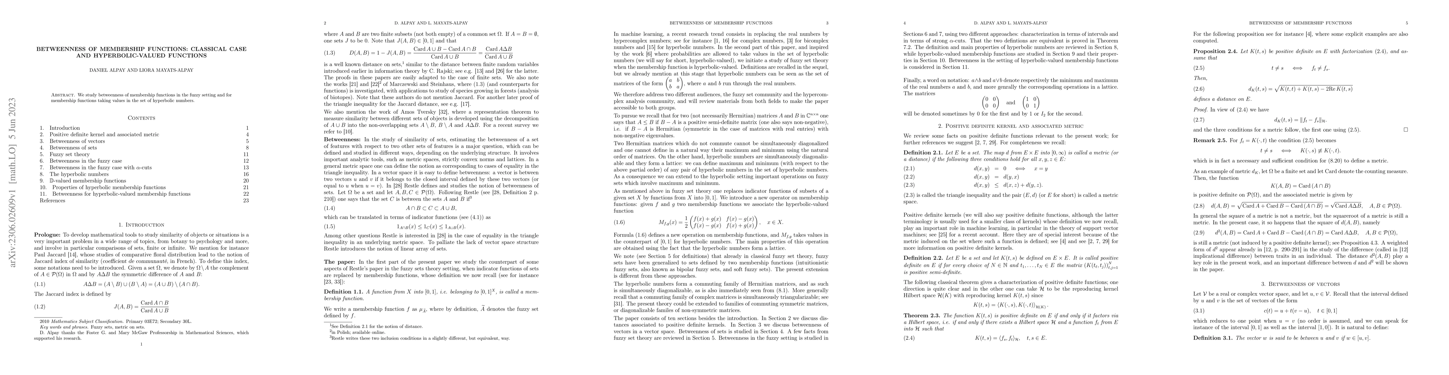 Thumbnail for Betweenness of membership functions: classical case and
  hyperbolic-valued functions