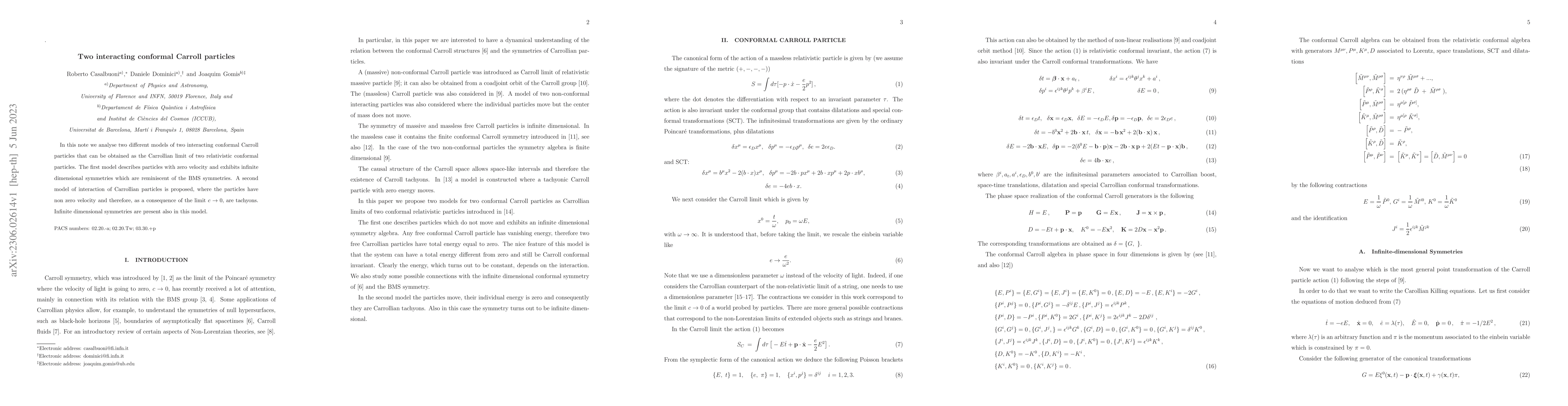 Thumbnail for Two interacting conformal Carroll particles