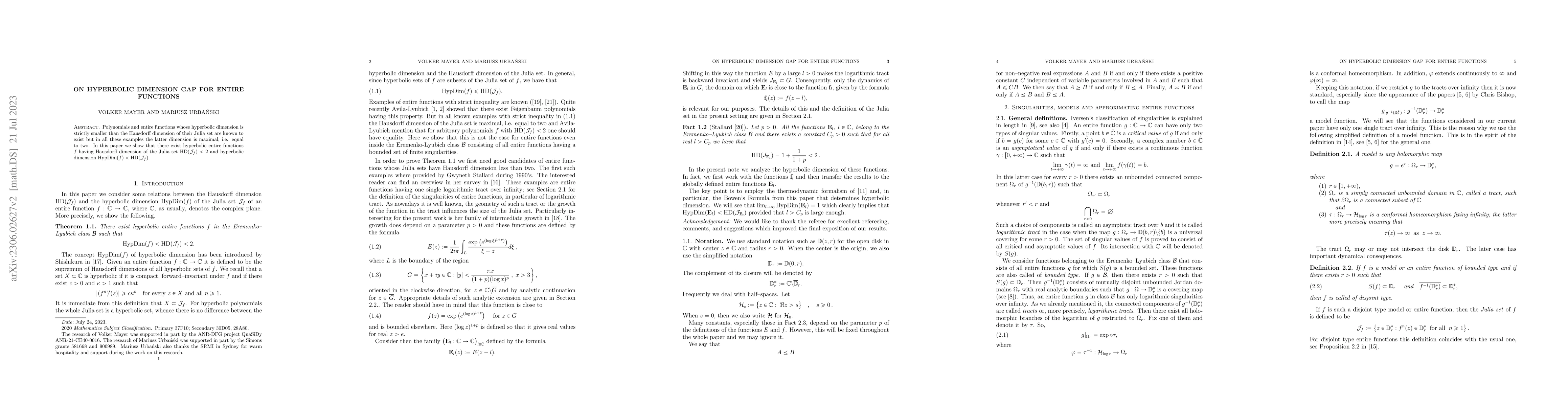 Thumbnail for On hyperbolic dimension gap for entire functions